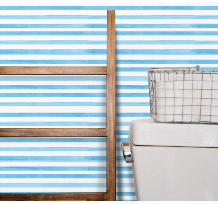 Papier peint ligne horizontale motif bleu et blanc - TenStickers