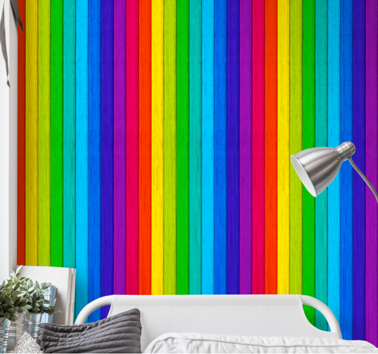Papier peint lignes verticales arc-en-ciel - TenStickers