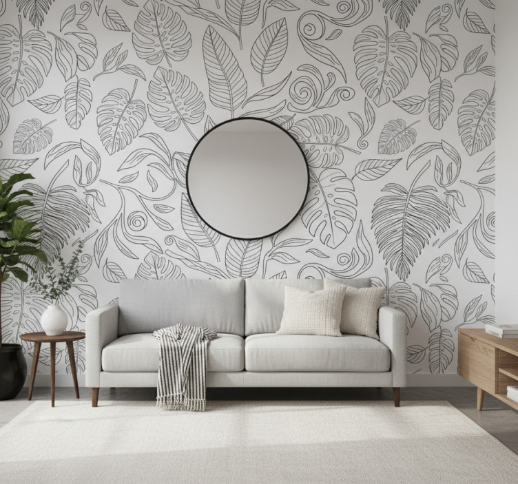 Papier peint moderne botanique noir et blanc - TenStickers