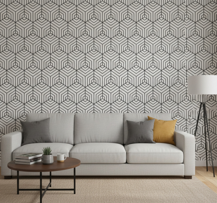 Papier peint moderne hexagones noir et blanc - TenStickers