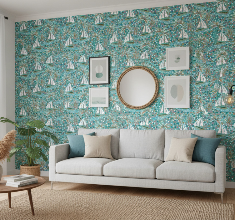 Papier peint moderne motif bateaux aquarelle - TenStickers