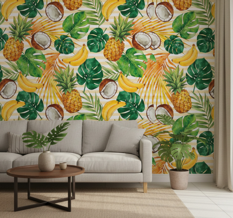 Papier peint moderne motif tropical été peint à la main - TenStickers