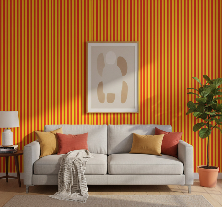 Papier peint moderne rayures jaunes et rouges - TenStickers
