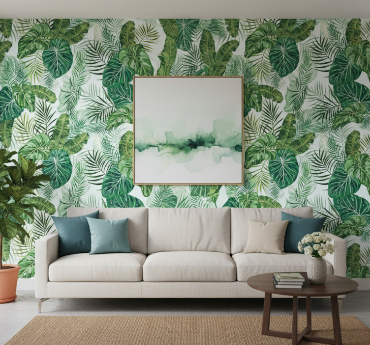 Papier peint jungle grandes feuilles vertes - TenStickers