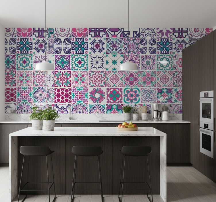 Papier peint motif carreaux géométriques - TenStickers