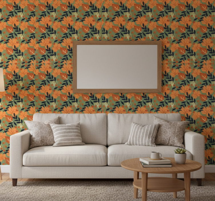 Papier peint motif grandes feuilles automnales - TenStickers