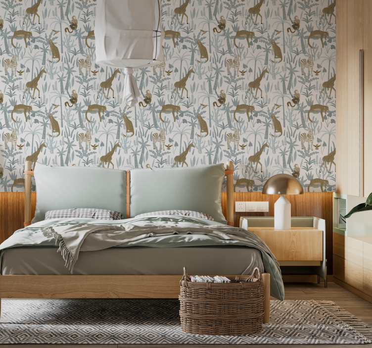 Papier peint motif jungle couleurs pastels - TenStickers