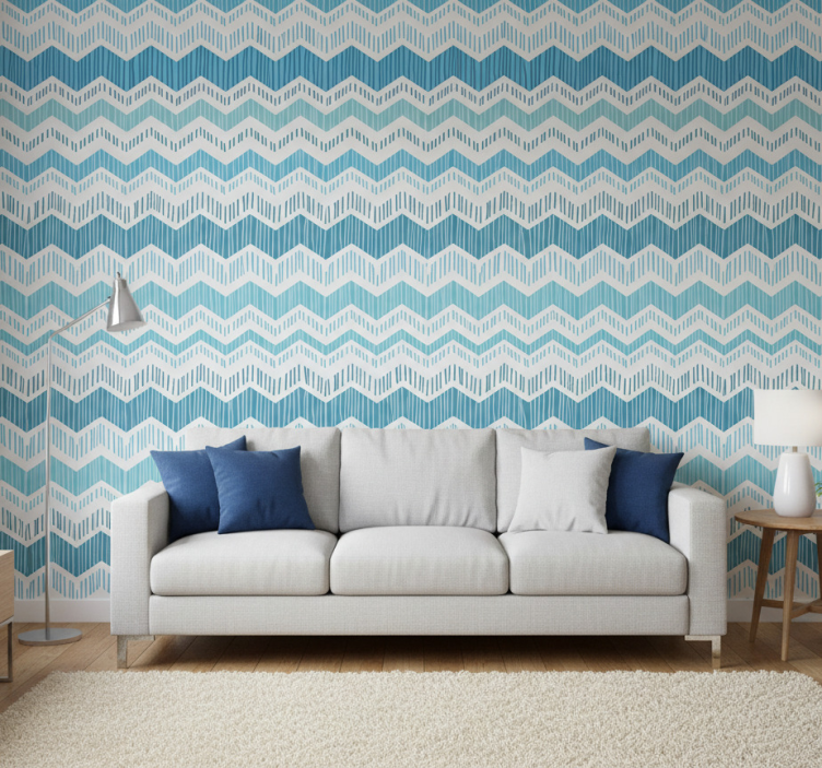Papier peint motif zigzag bleu - TenStickers