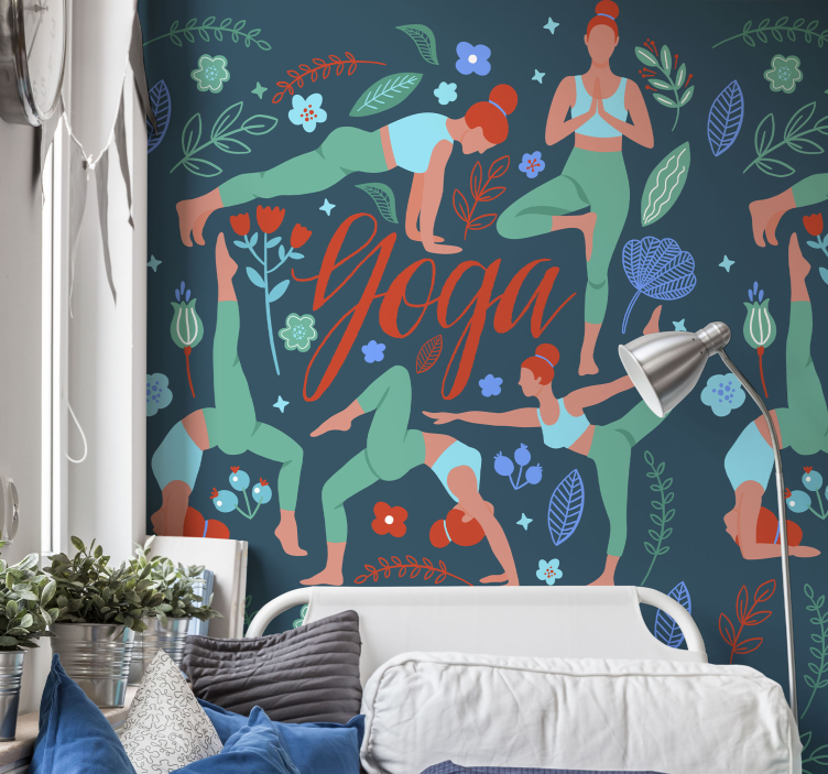 Papier peint nature illustration de poses de yoga - TenStickers