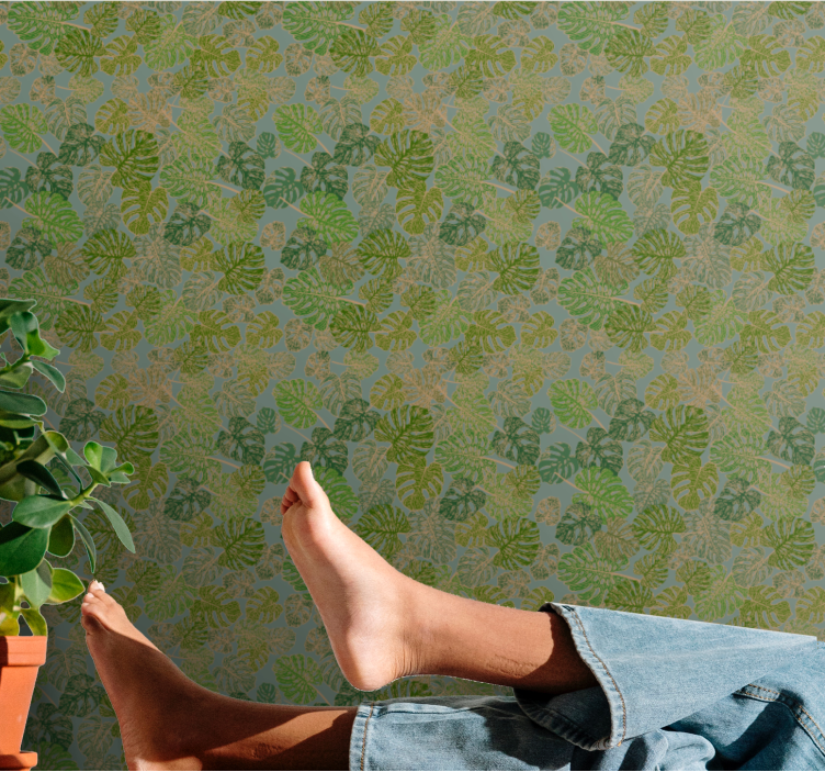 Papier peint feuillage motif vert monstera - TenStickers