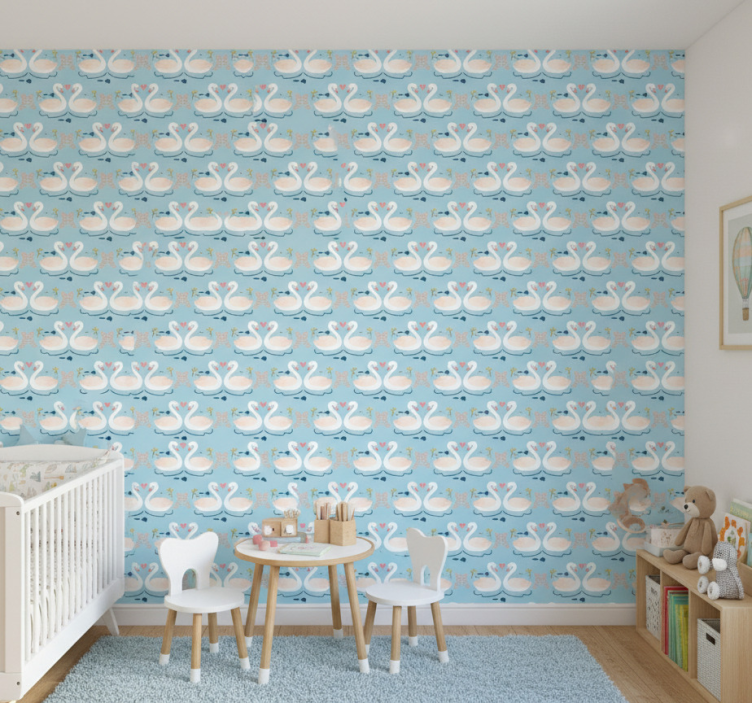 Papier peint nature motif de cygnes amoureux sur fond bleu - TenStickers