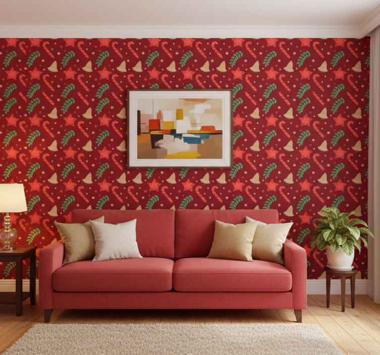 Papier peint noël motif bonbons de noël - TenStickers