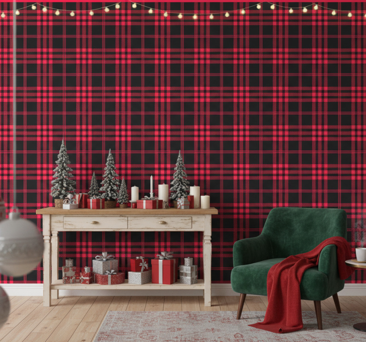 Papier peint noël motif tartan de noël - TenStickers