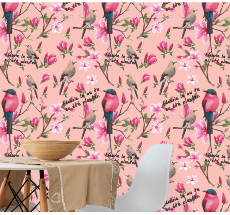 Papier peint oiseaux motif fleurs d'oiseaux - TenStickers