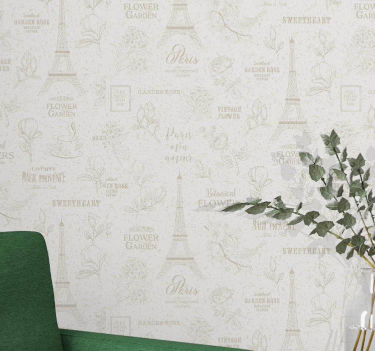 Papier peint ornemental croquis floral de paris - TenStickers