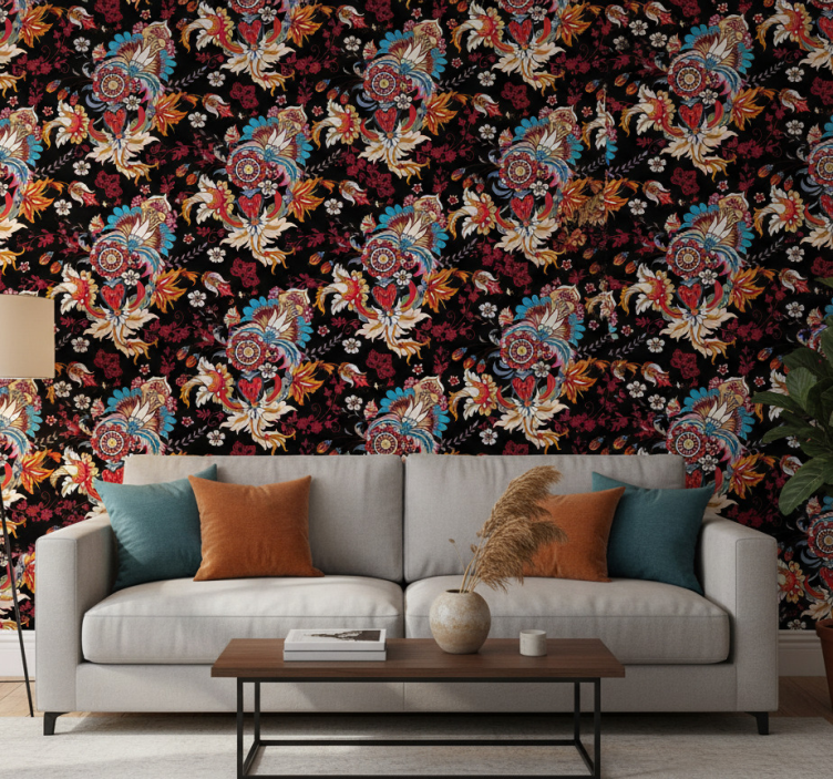 Papier peint ornemental motif botanique vibrant - TenStickers