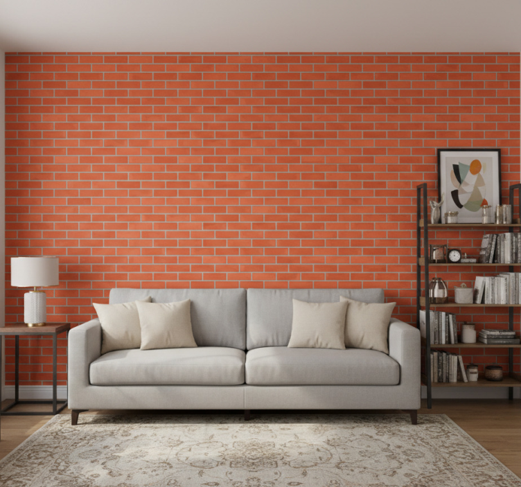 Papier peint ornemental motif briques rouges - TenStickers