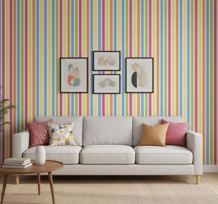 Papier peint ornemental motif rayé multicolore horizontal - TenStickers