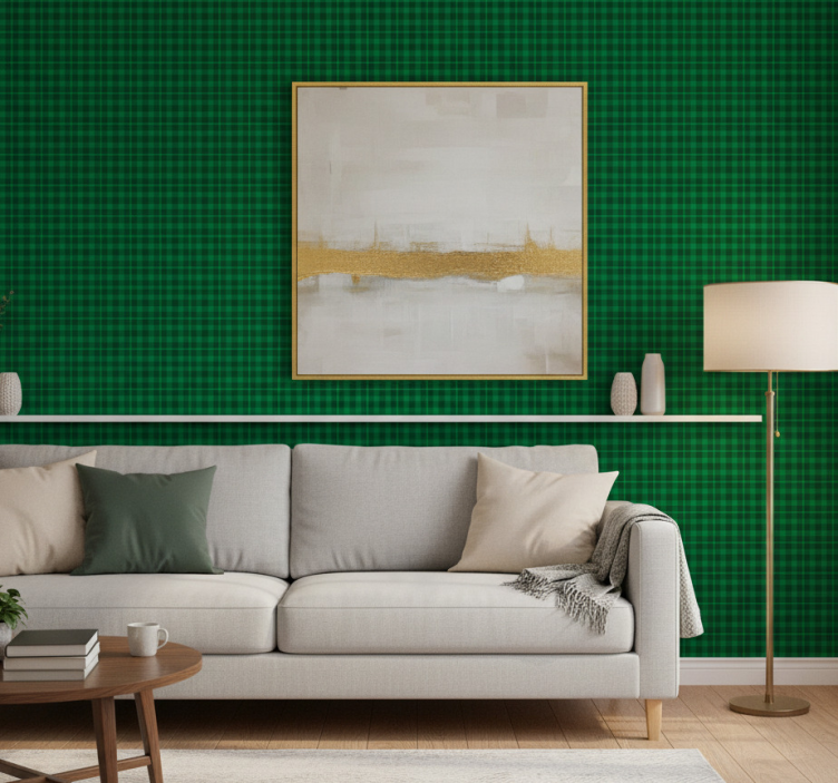 Papier peint ornemental motif vichy vert - TenStickers