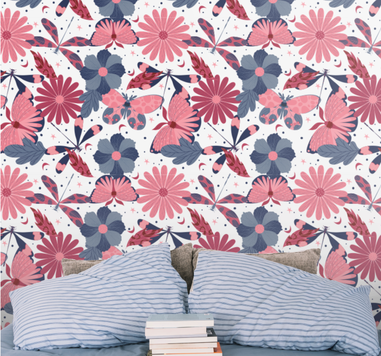 Papier peint chambre ado  papillon floral - TenStickers