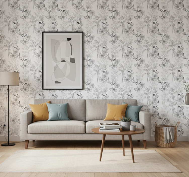 Papier peint papillons motif fleurs noires - TenStickers