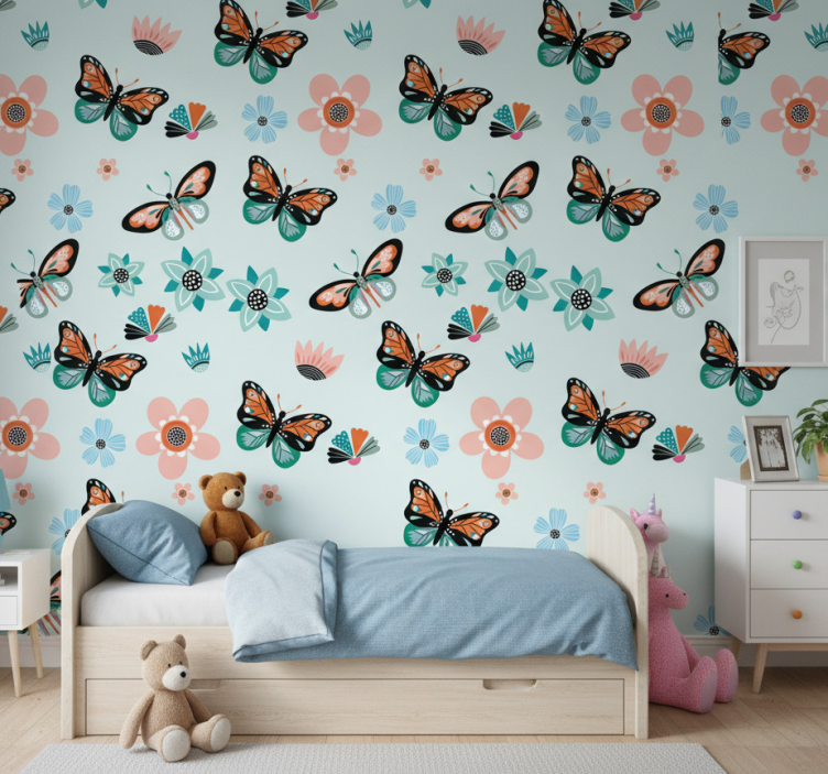 Papier peint papillons et fleurs - TenStickers