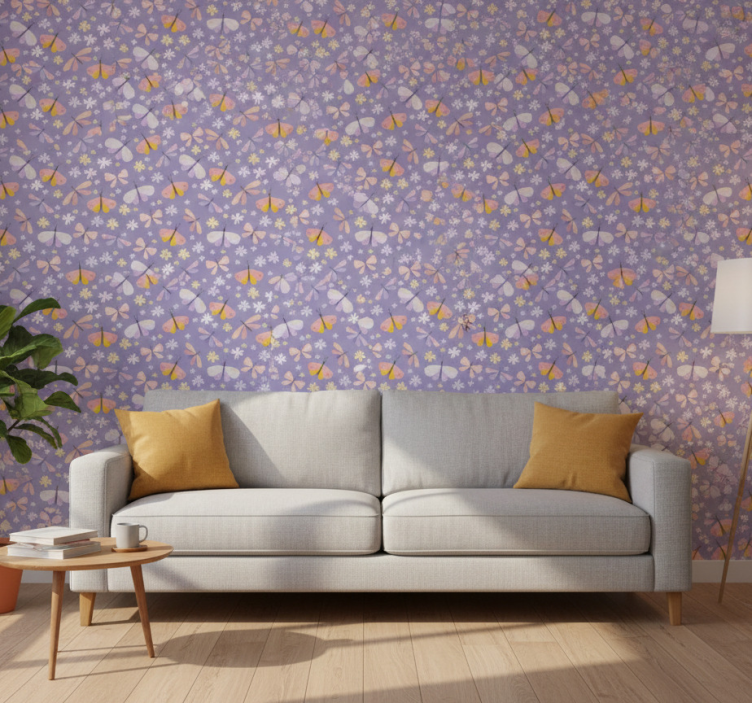 Papier peint papillons fleurs violettes gracieuses - TenStickers