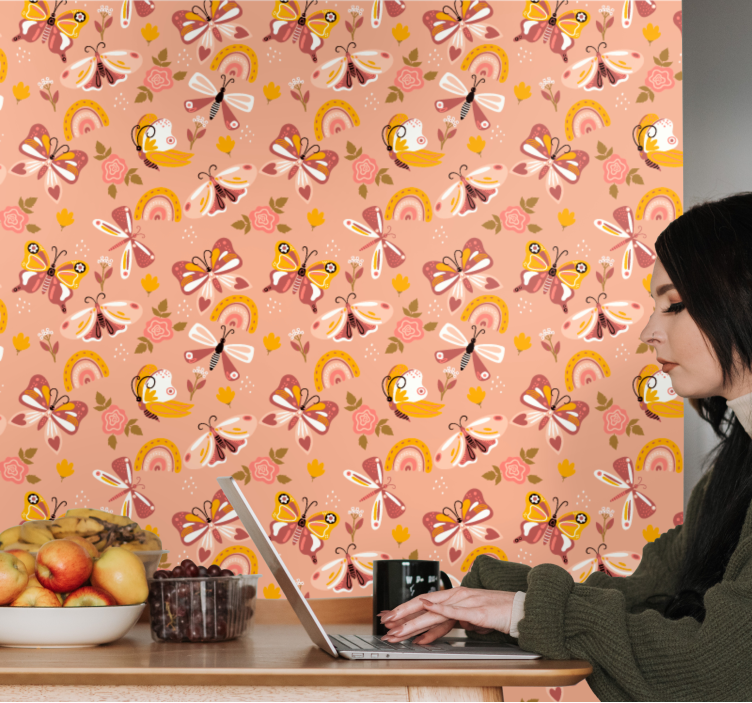 Papier peint papillons motif de flore papillon - TenStickers