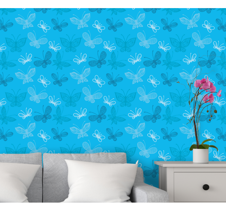Papier peint papillons motif de vol bleu - TenStickers
