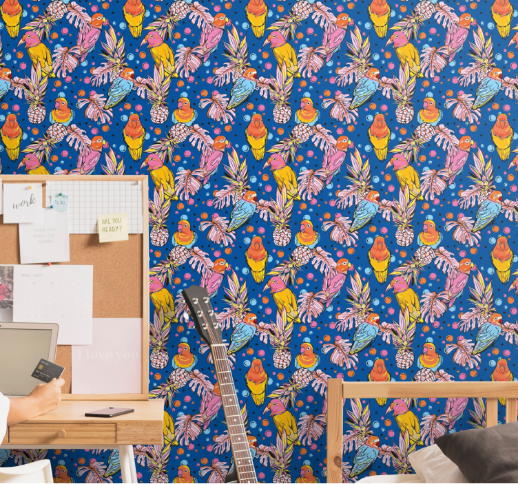Papier peint perroquet oasis tropicale pour perroquets - TenStickers