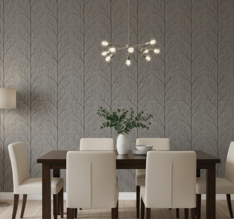 Papier peint salle à manger arbres de forêt gris - TenStickers