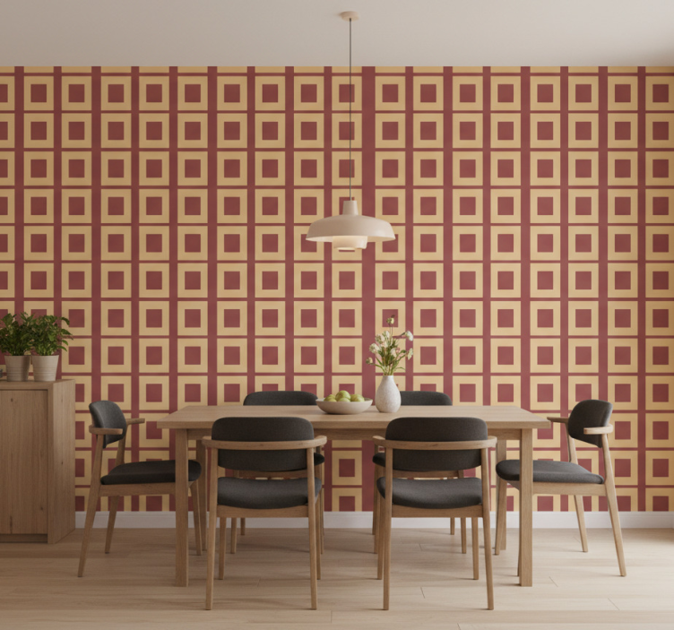 Papier peint salle à manger carrés géométriques - TenStickers