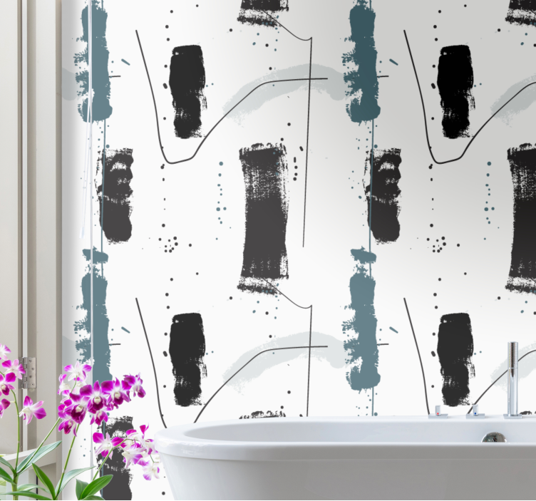 Papier peint salle de bain coups de pinceau abstraits - TenStickers
