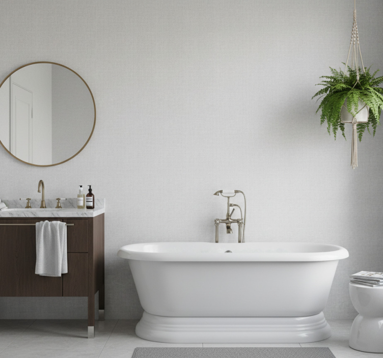 Papier peint salle de bain imitation lin blanc - TenStickers