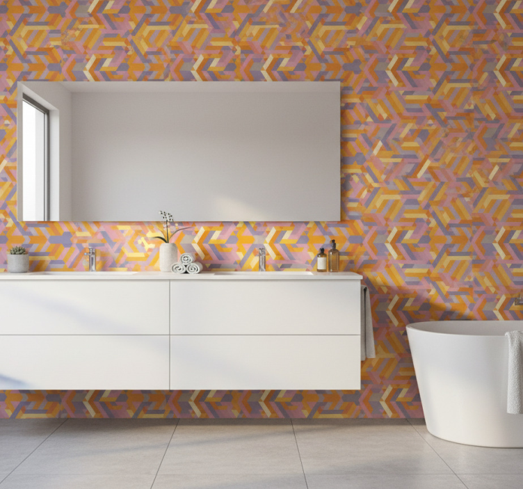 Papier peint salle de bain motif géométrique superposé - TenStickers