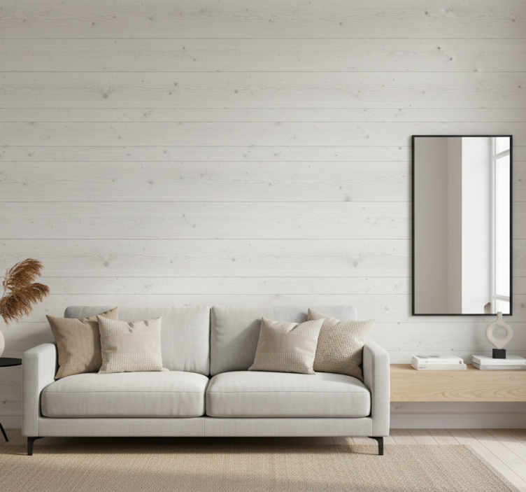 Papier peint salon bois blanc rustique - TenStickers