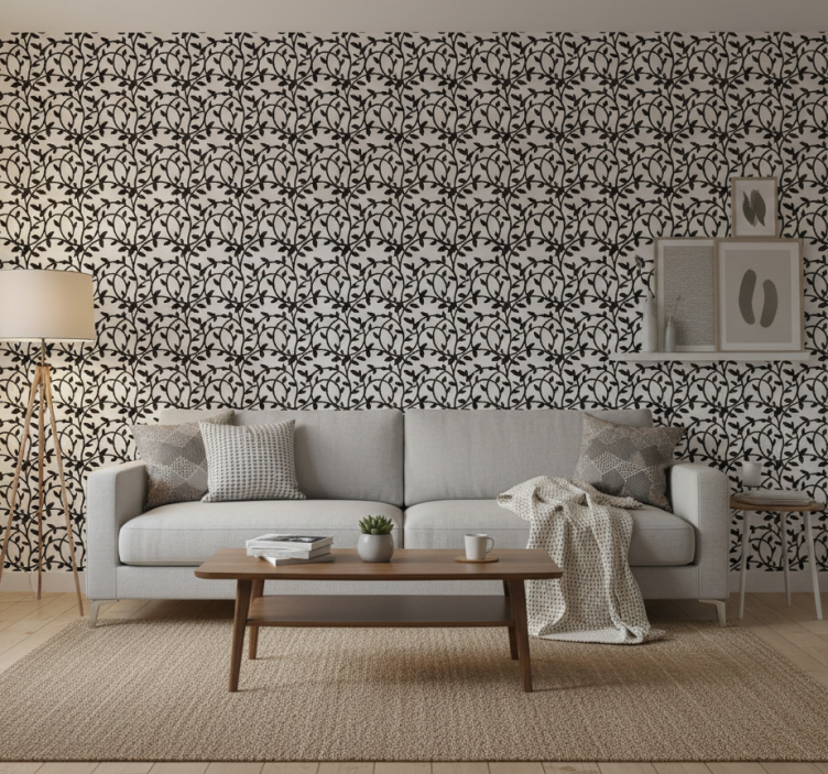 Papier peint salon branches noires et blanches - TenStickers