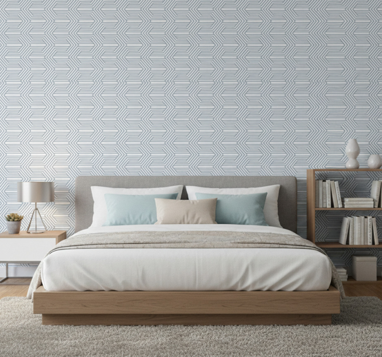 Papier peint scandinave fond bleu illusion d'optique - TenStickers