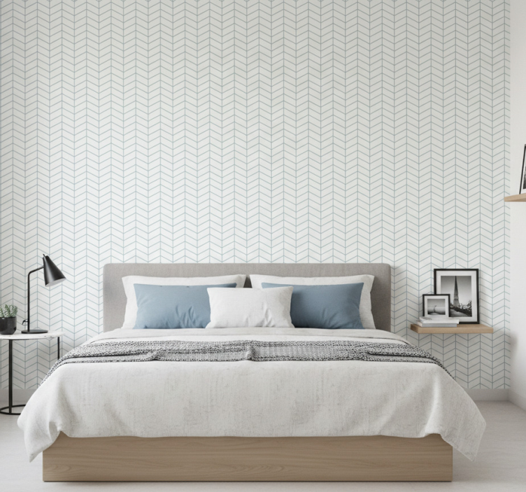 Papier peint scandinave lignes zigzag bleues sur fond blanc - TenStickers