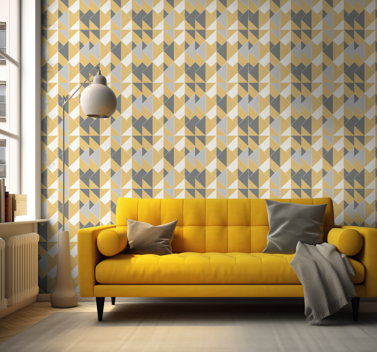 Papier peint triangles motif jaune et gris - TenStickers