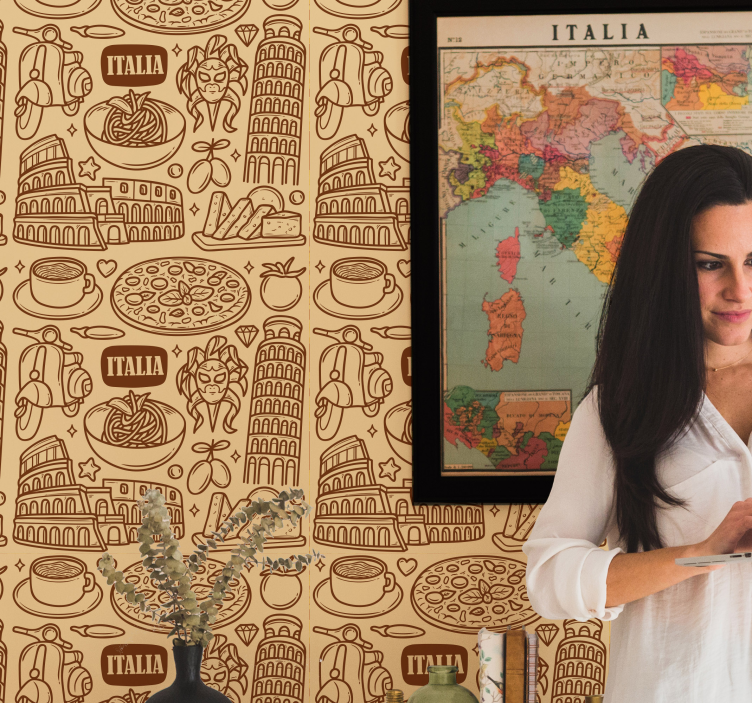 Papier peint ville croquis de monuments italiens - TenStickers