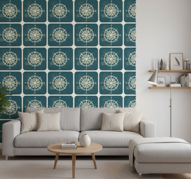 Papier peint vintage compas sur carte du monde - TenStickers