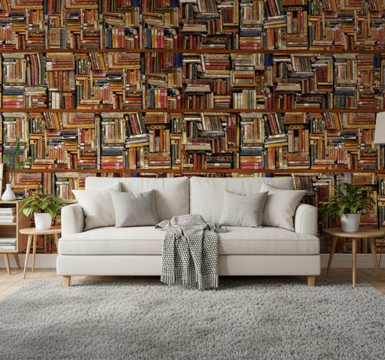 Papier peint vintage livres empilés - TenStickers