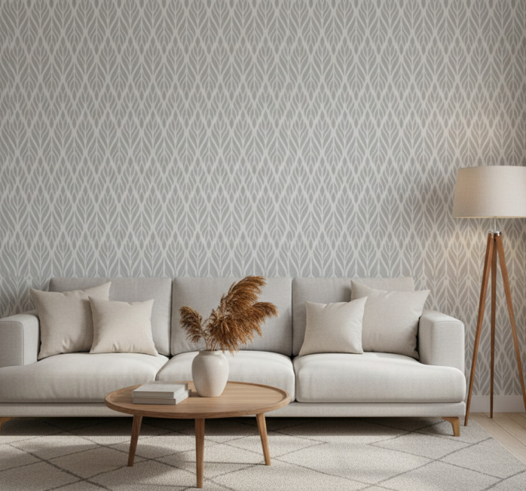 Papier peint vintage motif floral ethnique gris - TenStickers