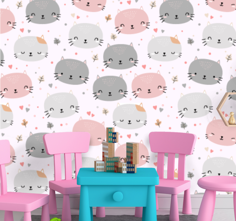 Papier peint chambre Adorables chatons gris et roses - TenStickers