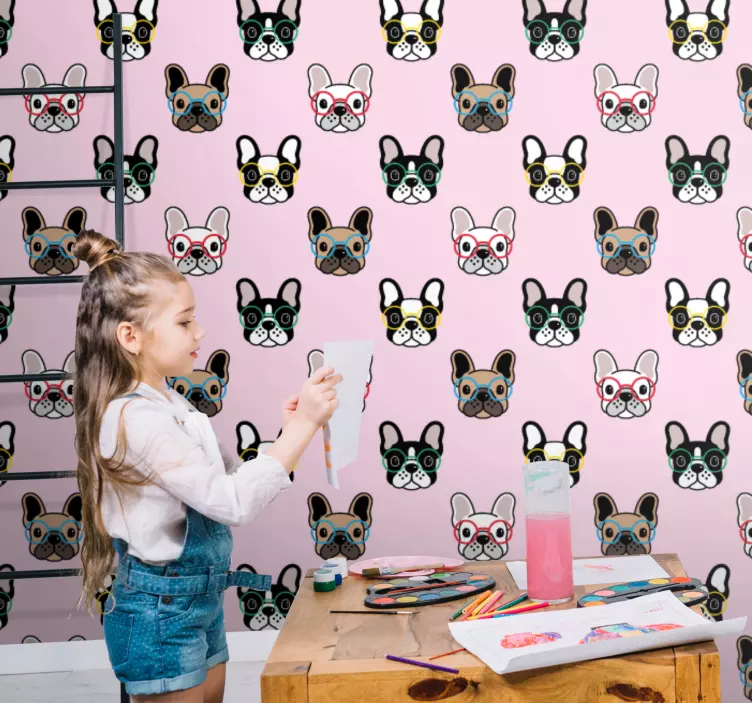 Papier peint chambre bouledogue français avec lunettes - TenStickers