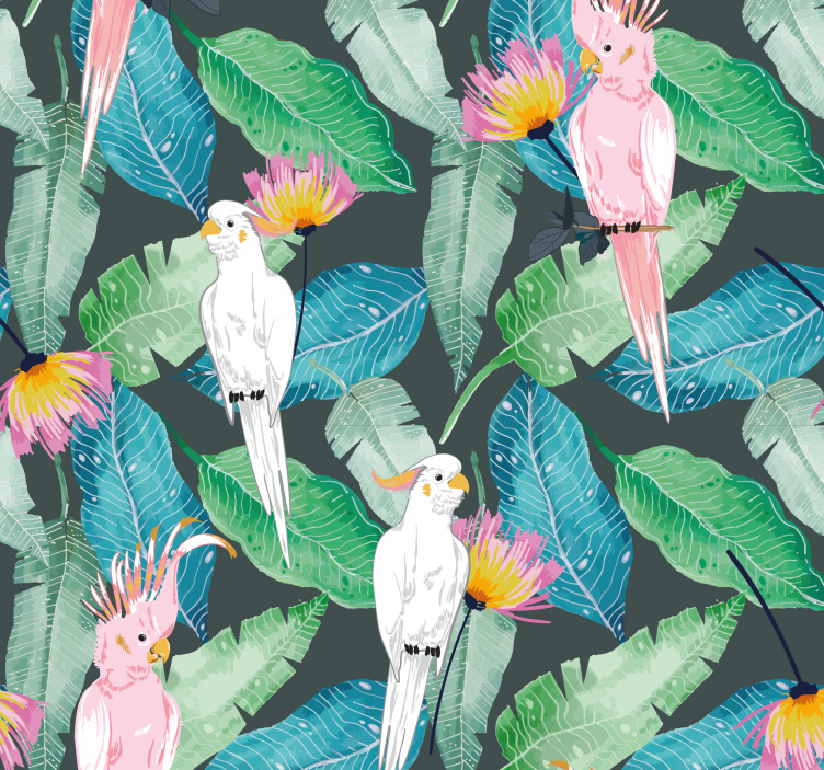 Papier peint oiseaux tropicaux et feuilles - TenStickers