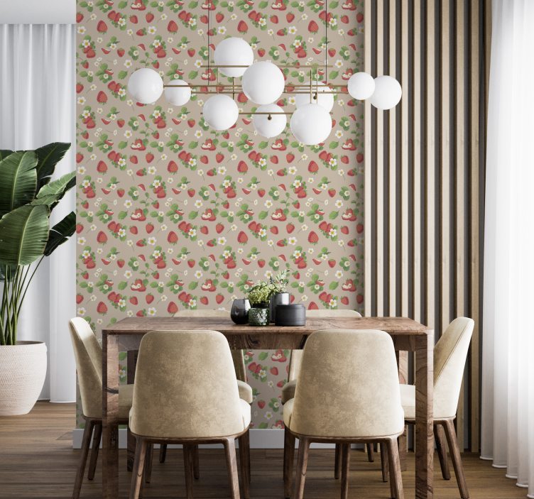 Papier peint salle à manger fraise et fleurs - TenStickers