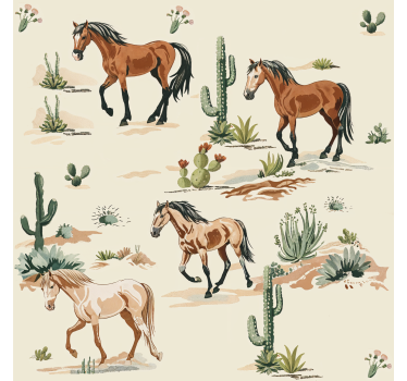 Papier peint chevaux motif beige - TenStickers