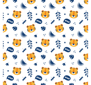 Papier peint animaux tête de tigre et motif libellule - TenStickers